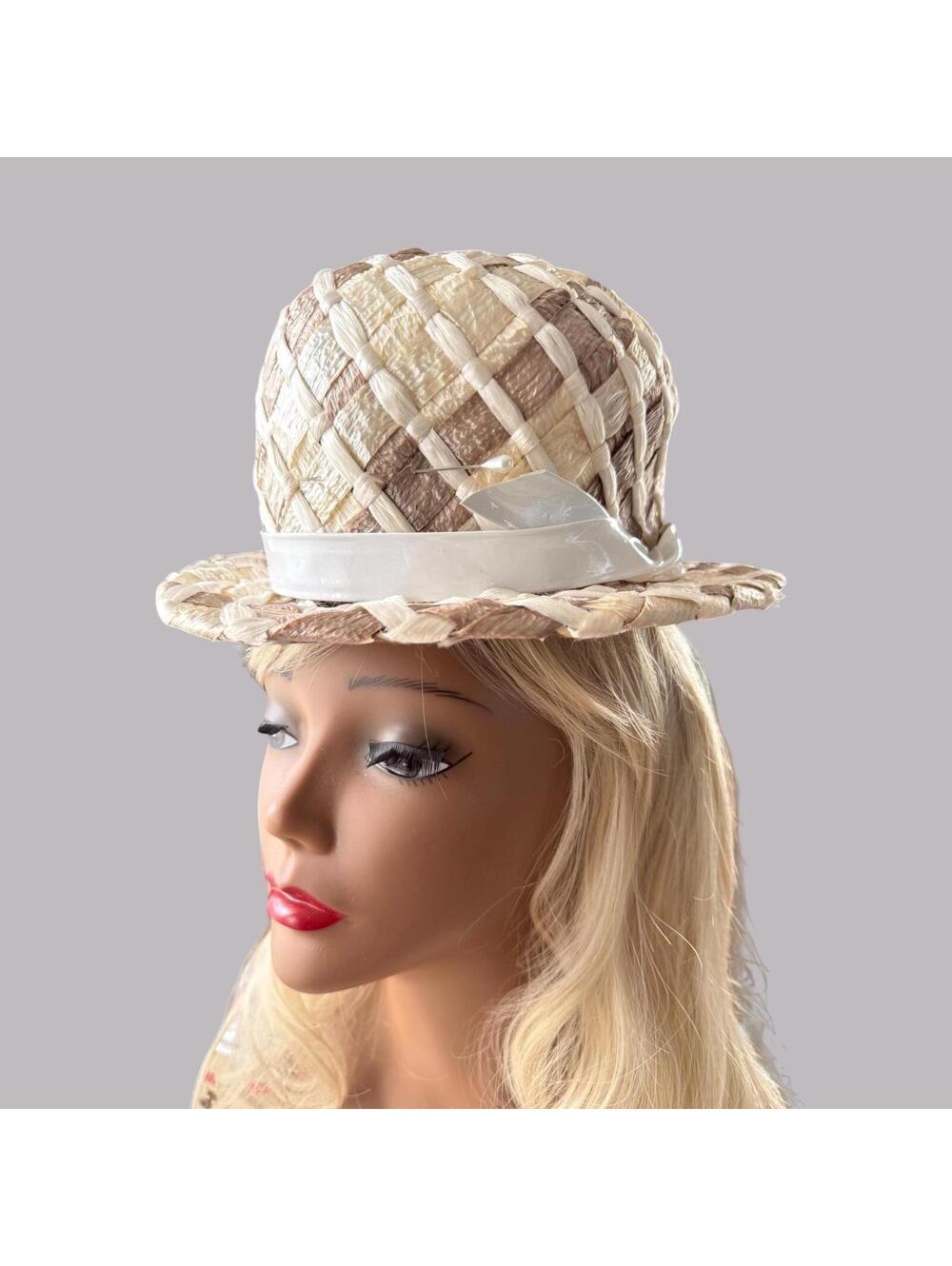 Vintage 60s Mr. John Sophisticate Straw Bowler Hat, Mid Century